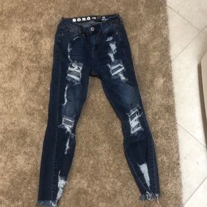 S.O.N.G Dark Wash Ripped Jeans (Size 28)